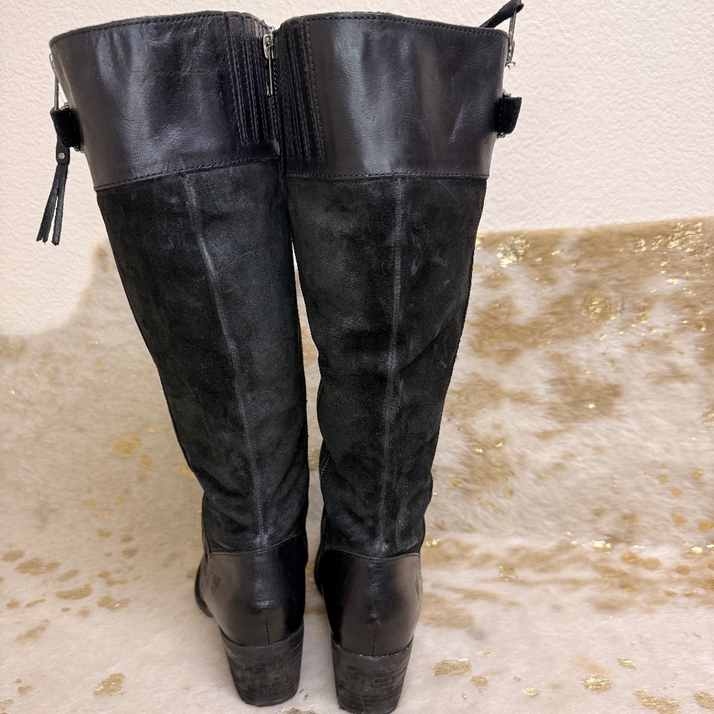 Born Uchee Boots Women 8 US Black Knee High Tall Leather Riding Heeled Excellent - Picture 3 of 12